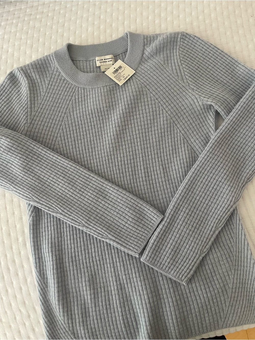 Cashmere and silk Club Monaco Light Blue Ribbed Crewneck Sweater